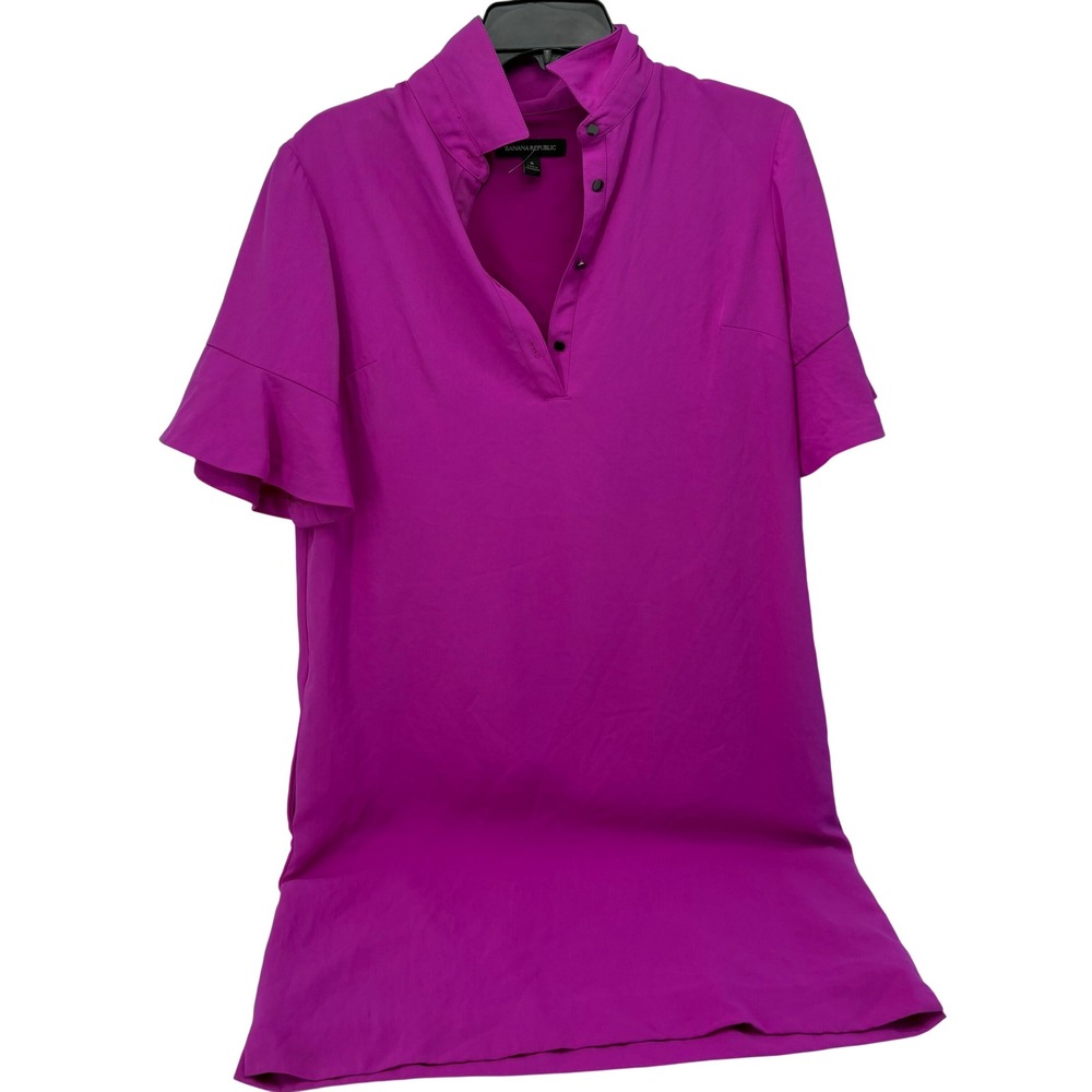 Banana Republic Womens Magenta Ruffle Sleeve Shift Dress Stand Collar Purple S